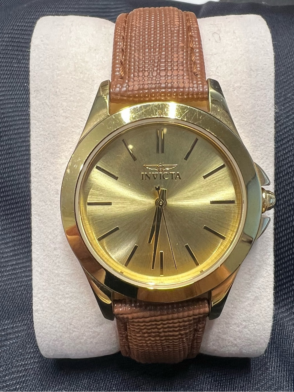 Invicta Angel Gold Case Watch with Brown Strap
